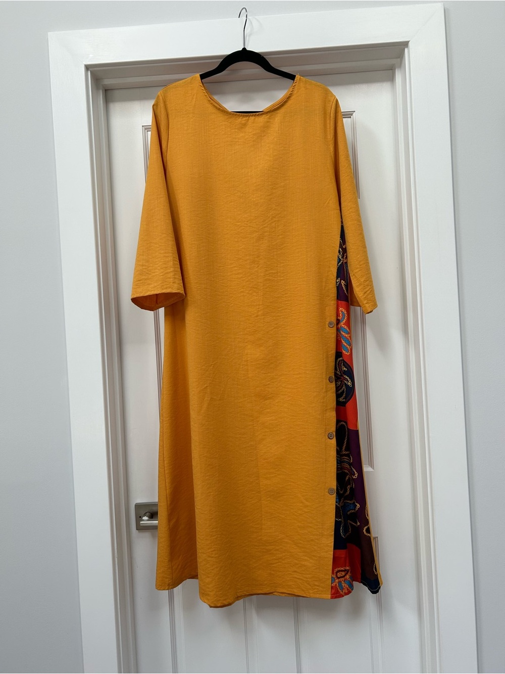Mustard Yellow Button-Detail Shift Dress